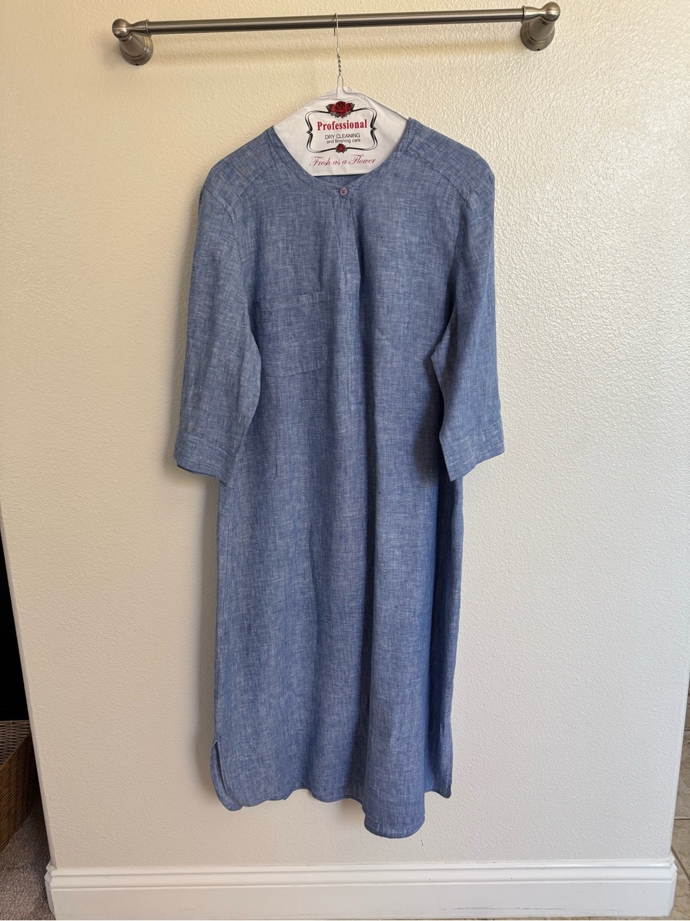 Chico's Blue Linen-Blend Relaxed Midi Dress